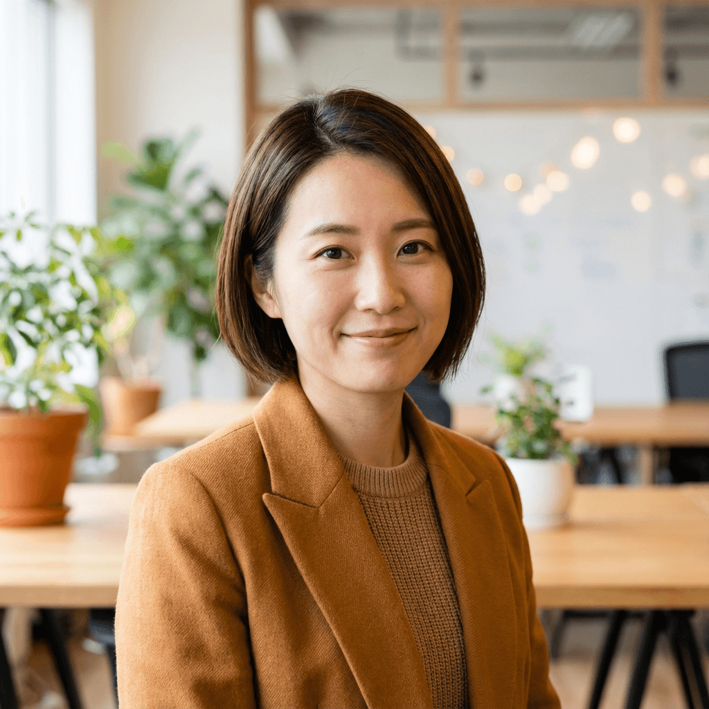 Female coffee shop manager in her early 40s, East Asian, professional and approachable style