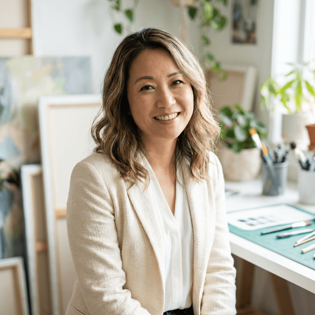 Sarah Chen holding a coffee bag near a kitchen window