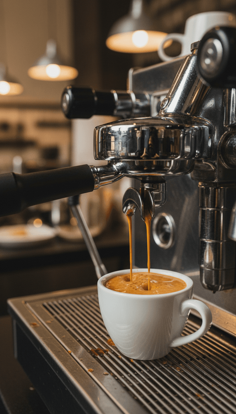 Single shot of espresso with thick golden crema from Ugandan Robusta